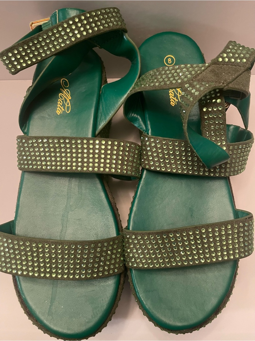 New Women’s Green Rhinestone Platform Sandals